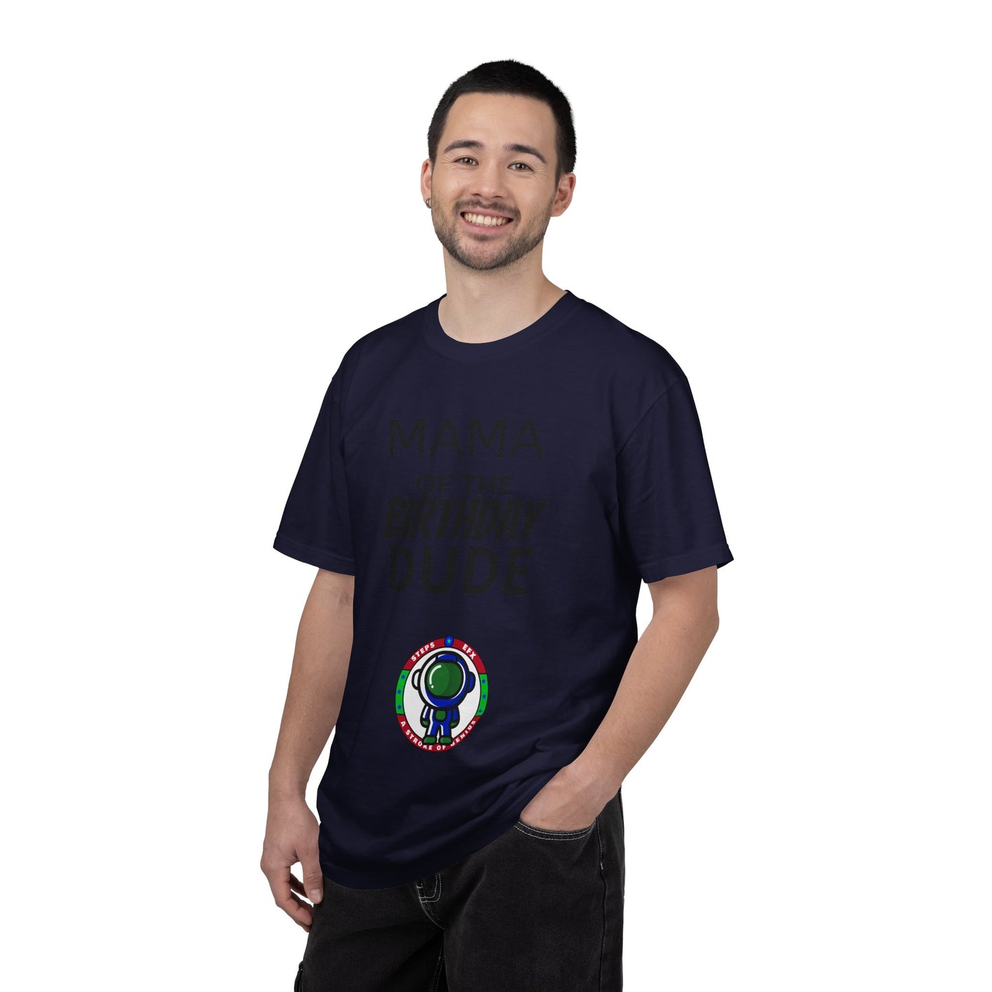 Birthday T-Shirt — “Mama of the Birthday Dude” with Alien Badge (R.I.P Twenties Back)